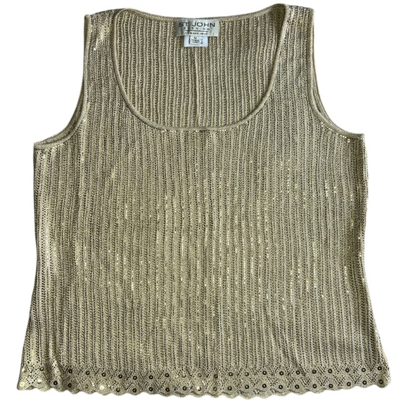 Vintage Early 2000s St. John Evening By Marie Gray Sheer Gold Sparkly Knit Top M - Picture 3 of 7